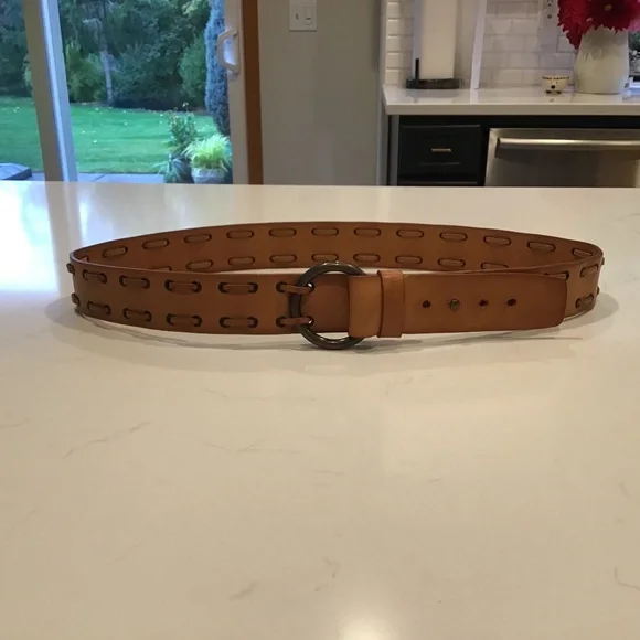 Sundance Brooks Belt Italy Brown Leather Whipstitch Circle Buckle M Western Shyanne Women main image 3